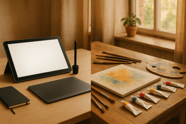 Cover of the article «Digital Art vs Traditional Art: Which to Choose?» in the blog of the online drawing school lctrm