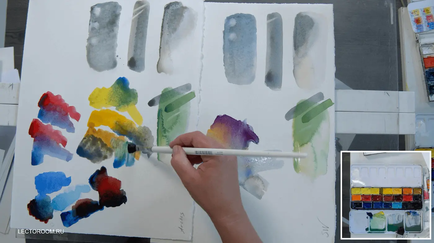 Fragments of an online drawing lesson «Plums on watercolor paper» from Elena Bazanova