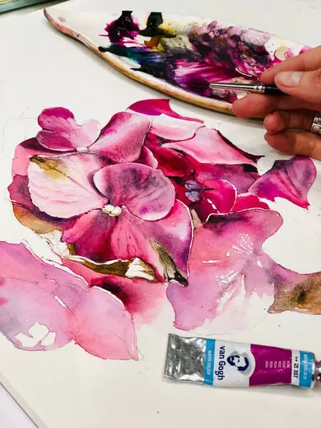 Online drawing lesson «Draw hydrangea flower in watercolor» from Julia Barminova